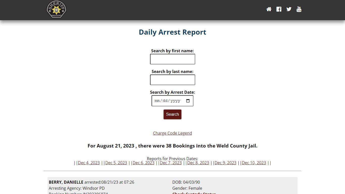 Weld County: Sheriffs Office Arrested Report